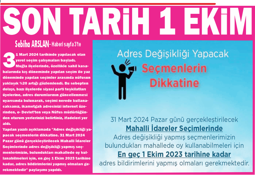 SON TARİH 1 EKİM!