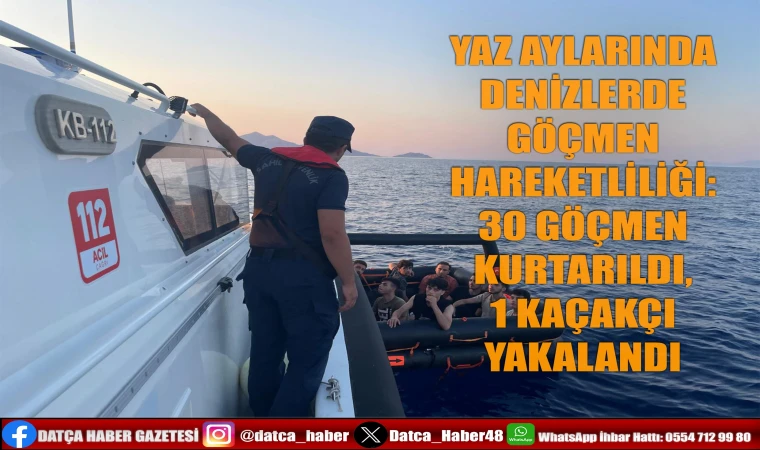 YAZ AYLARINDA DENİZLERDE GÖÇMEN HAREKETLİLİĞİ: 30 GÖÇMEN KURTARILDI, 1 KAÇAKÇI YAKALANDI