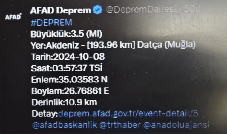 3,5 büyüklüğünde deprem.