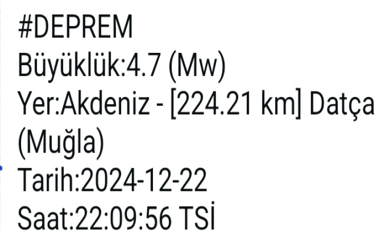 Datça Açıklarında 4,7 Büyüklüğünde Deprem Meydana Geldi