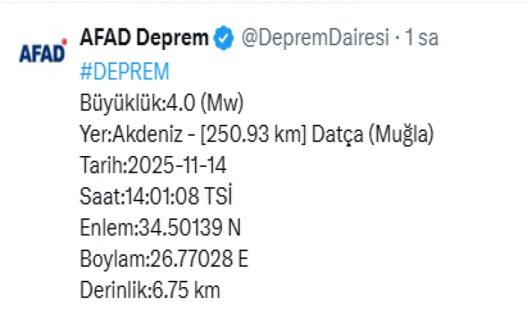 AKDENİZ AÇIKLARINDA 4 BÜYÜKLÜĞÜNDE DEPREM