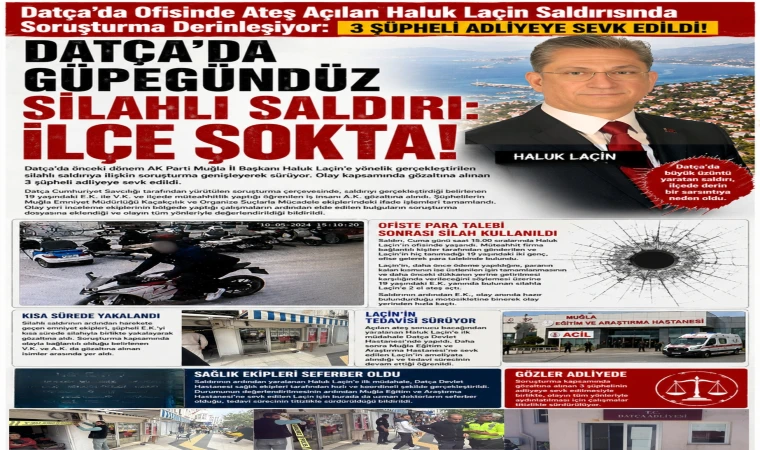 Datça’da Ofisinde Ateş Açılan Haluk Laçin Saldırısında Soruşturma Derinleşiyor: 3 Şüpheli Adliyeye Sevk Edildi! Datça’da Güpegündüz Silahlı Saldırı sonrası: İlçe Şokta