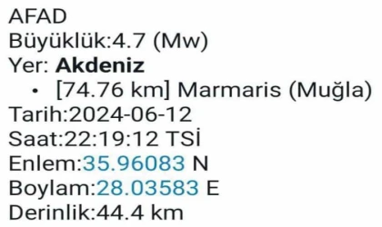 MAR­MA­RİS AÇIK­LA­RIN­DA­Kİ 4,7'LİK DEP­REM DATÇA' DA DA HİS­SE­DİL­Dİ.