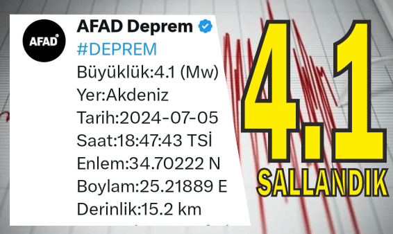 Ak­de­niz'de 4,1 Bü­yük­lü­ğün­de Dep­rem