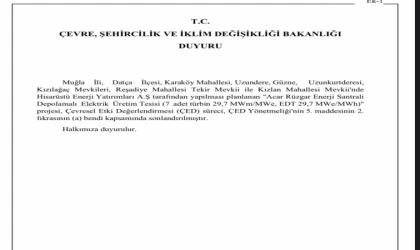 Datça'daki Elektrik Üretim Tesisi Projesi'nin ÇED Süreci Sonlandırıldığı Duyuruldu