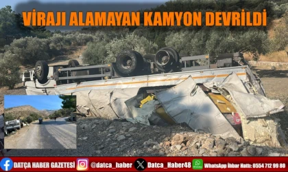 VİRAJI ALAMAYAN KAMYON DEVRİLDİ