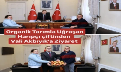 Organik Çiftçiler Hüseyin ve Selda Harıpçı, Vali Akbıyık'ı makamında Ziyaret etti