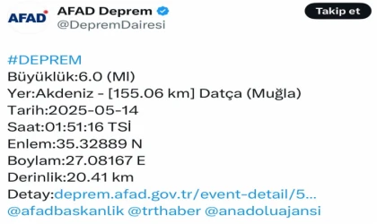 Datça' açığı Akdeniz'de 6,0 Büyüklüğünde Deprem: Çevre İllerde daha çok hissedildi
