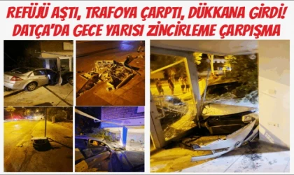 DATÇA'DA GECE YARISI KORKUTAN KAZA ARAÇ, TRAFOYU VE REFÜJÜ AŞTI, DÜKKANDA DURABİLDİ