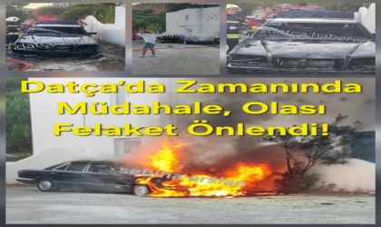 Datça’da Park Halindeki Otomobil Alev Aldı!