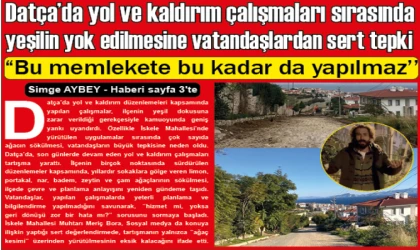 Datça’da yol ve kaldırım çalışmaları sırasında yeşilin yok edilmesine vatandaşlardan sert tepki